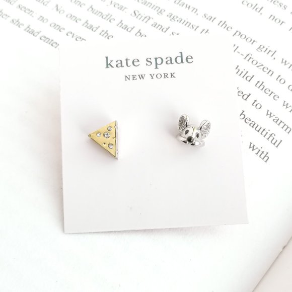 NEW KATE SPADE Year Of The Rat Cheese Gold Stud Earrings AUTHENTIC